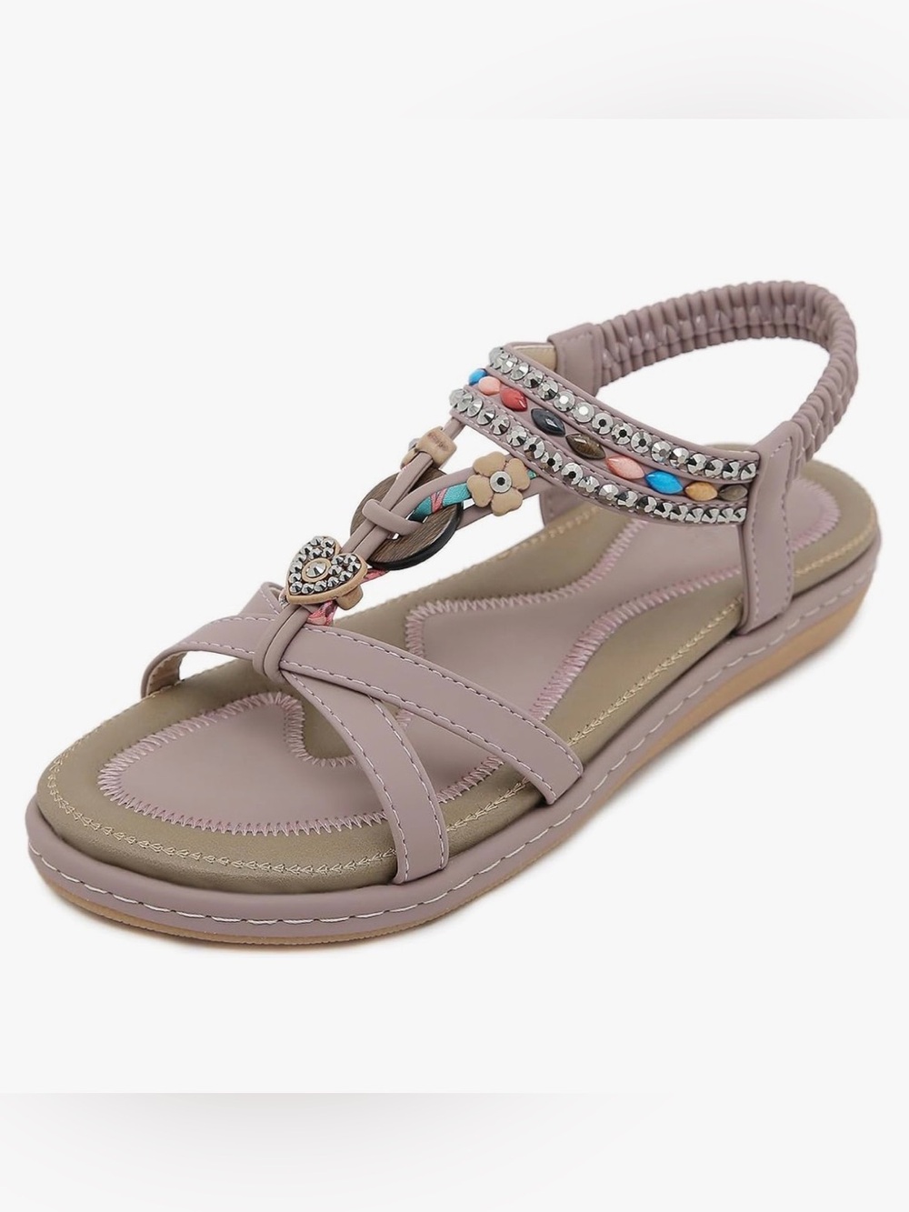 Women’s Embellished T-Strap Sandal in Mauve
